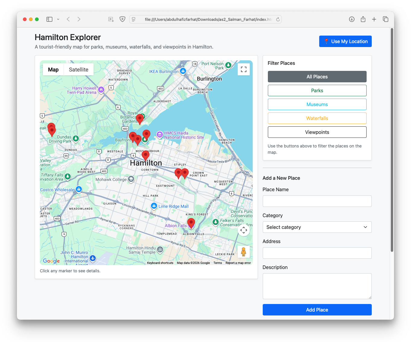 Screenshot of Hamilton Explorer map application