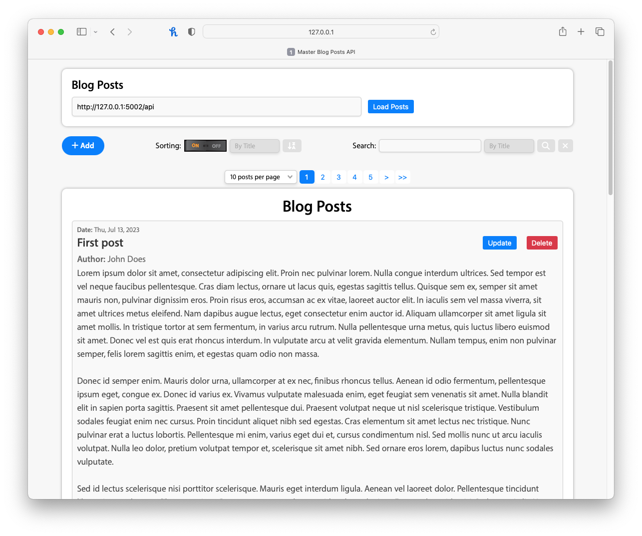 Screenshot of Python web application